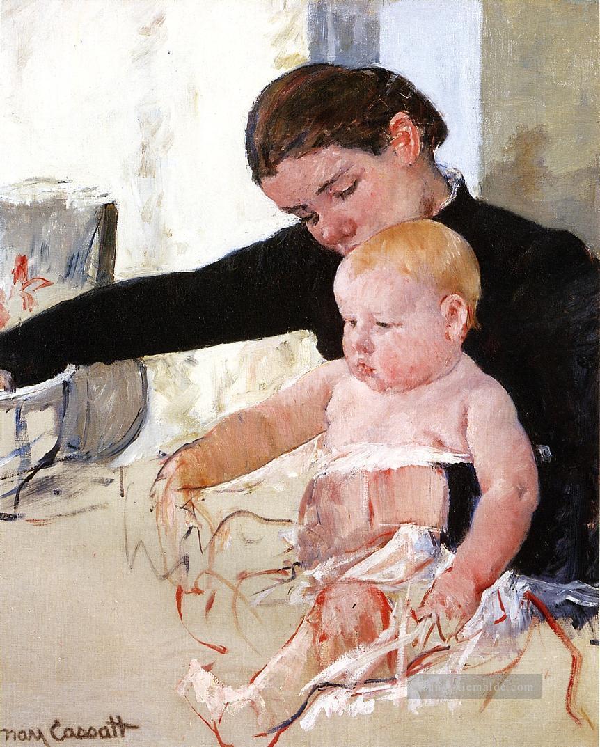 Badet die Junge Heir Mütter Kinder Mary Cassatt Ölgemälde